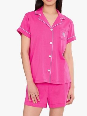 Lauren Ralph Lauren Women's Hammond Knit Short Sleeve Collared Boxer Pajama Set
